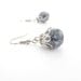 Gray Crackle Drop Earrings, Filigree Caps, Dangle