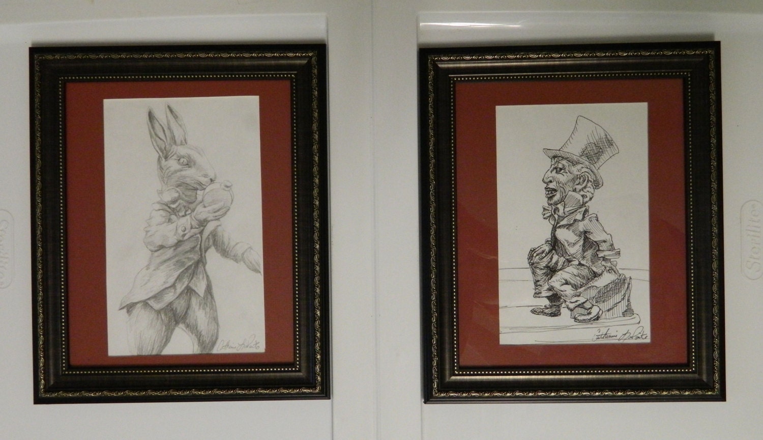 Alice in Wonderland Pencil and Pen Framed Matted Original Drawings