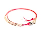 bracelet minimal bling neon pink cord silver plated chain anchor