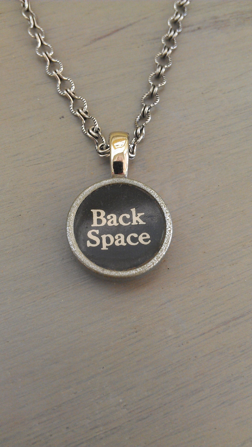 SALE -  Back Space - Vintage Typewriter Key Necklace Smith & Corona Super Speed