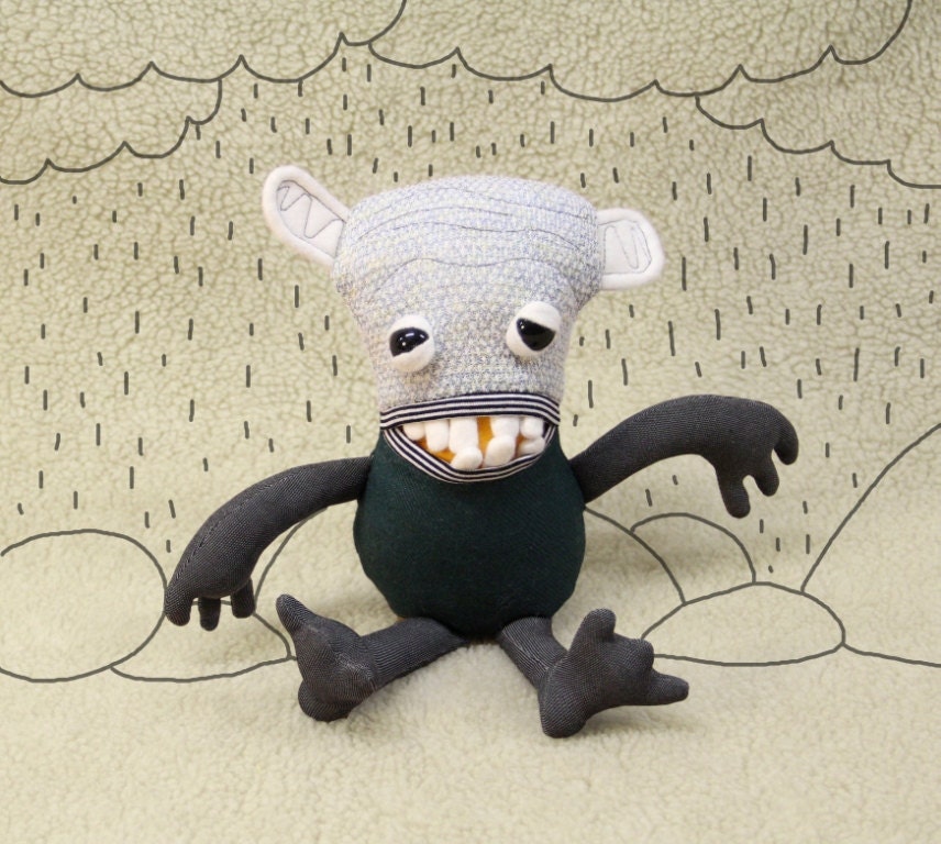 Zombic the monster plush recycled materials creature reused freak cute cuddly zombie geek toy dark