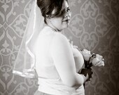 Meredith - 1960's Style Veil, Vintage Upcycled 1960s Mod Handmade Satin Ribbon Trimmed Veil with Bow
