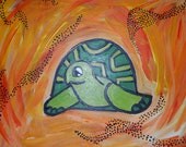 Turtle Art Painting 9x12, kids wall art, original painting, decorative turtle art