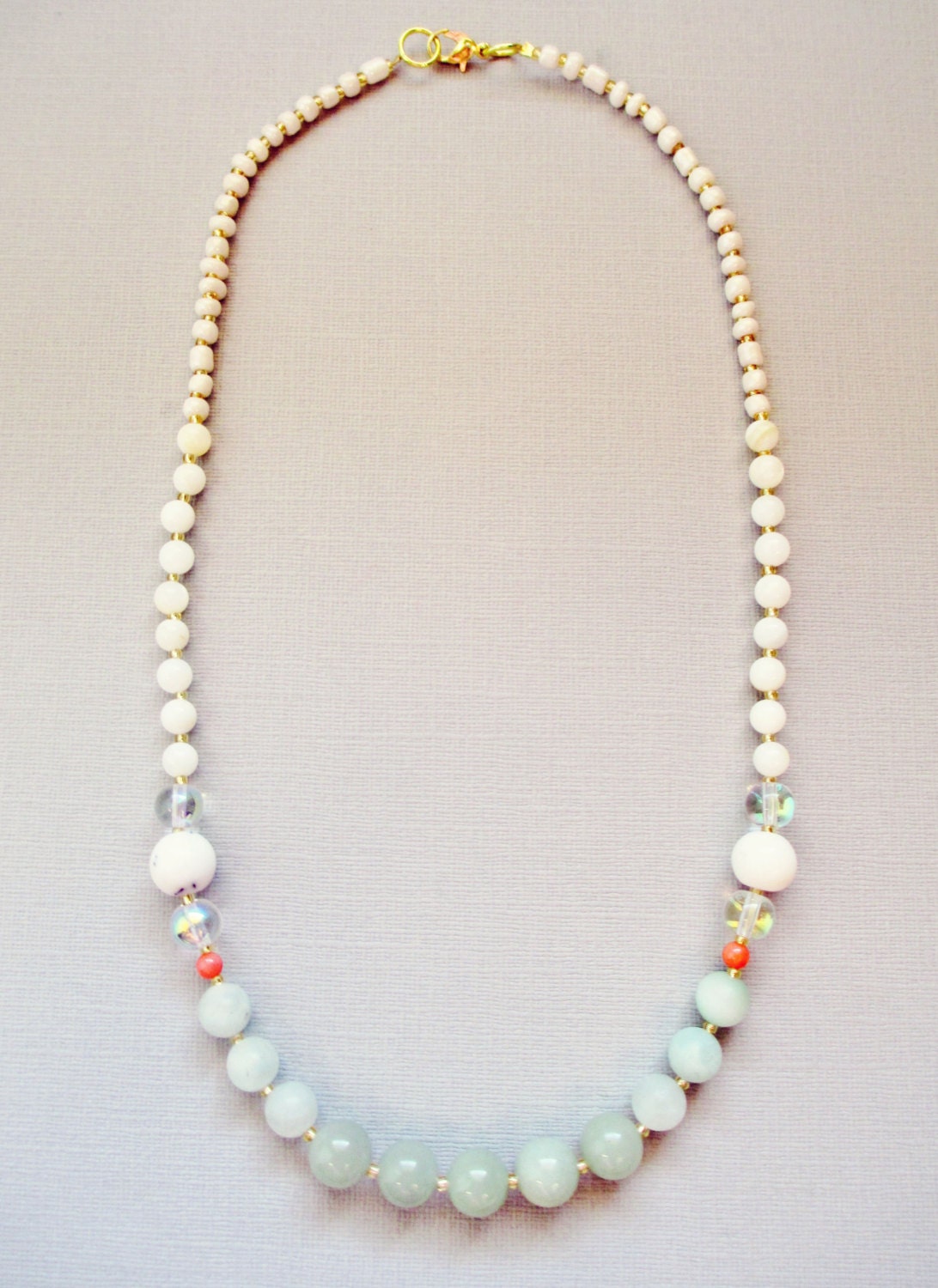 Mint and Coral Bead Necklace