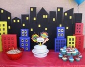 SUPERHERO Party Circles or Party Bursts  for Superheroes party for Batman, Spiderman and Superman - Krown Kreations
