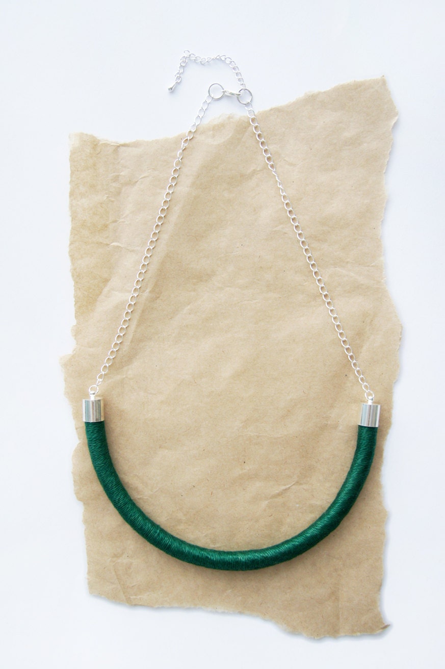 Cotton Wrapped Rope Necklace - Emerald Green