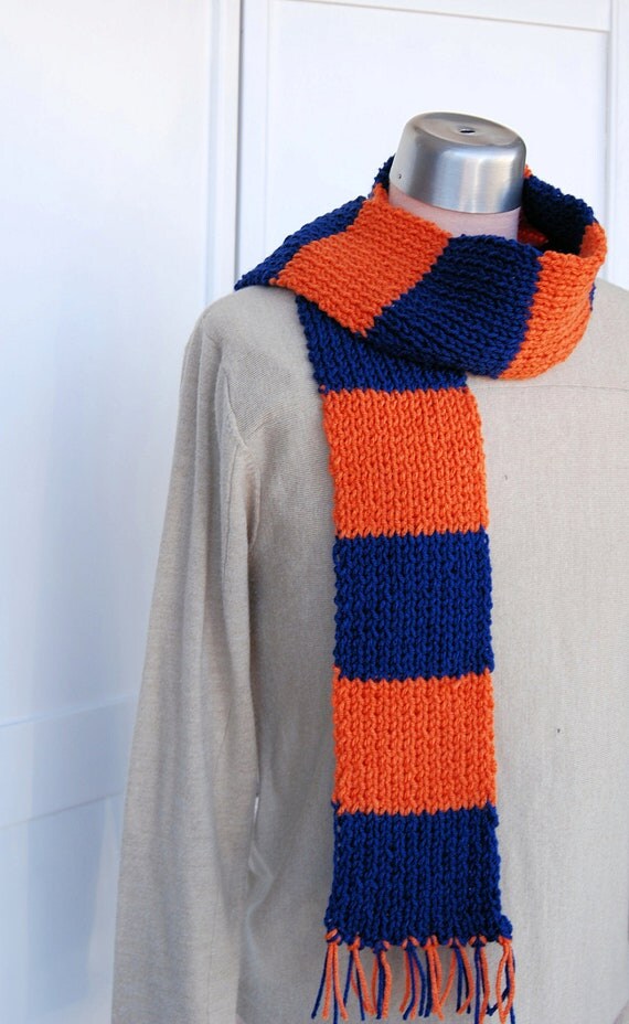 Broncos Ribbed Men's Scarf Navy Blue and Orange by ScarfAceKnits