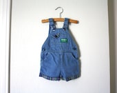 Vintage OshKosh Plaid Denim Shortalls, Overalls Baby Toddler Size 12 Months
