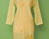 Vintage Asian Dress with Embroidery - 1960s Geisha Style Dress - Cherry Blossom with Sparrow