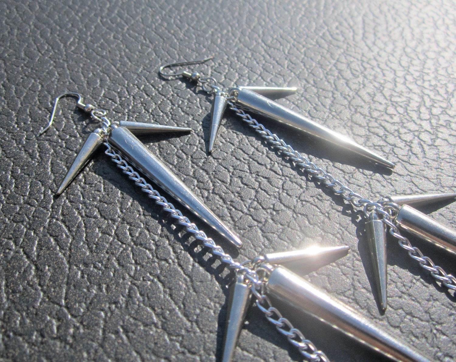 Xtra Long Silver Spike Chain Earrings