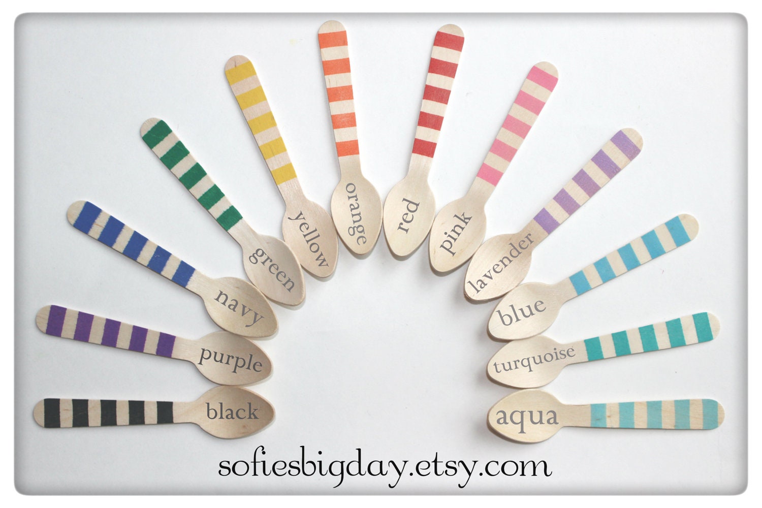 Hand Stamped Taster Spoons-mini wooden spoons-mini ice cream spoons- wooden spoons-You pick the colors- ice cream spoons-birthday-25 count Il_170x135