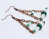 Copper, Teal and White Triangle Earrings