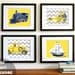 childrens wall art Boys chevron transportation art airplane truck train boat nursery art - yellow and grey boys wall art, boys nursery art