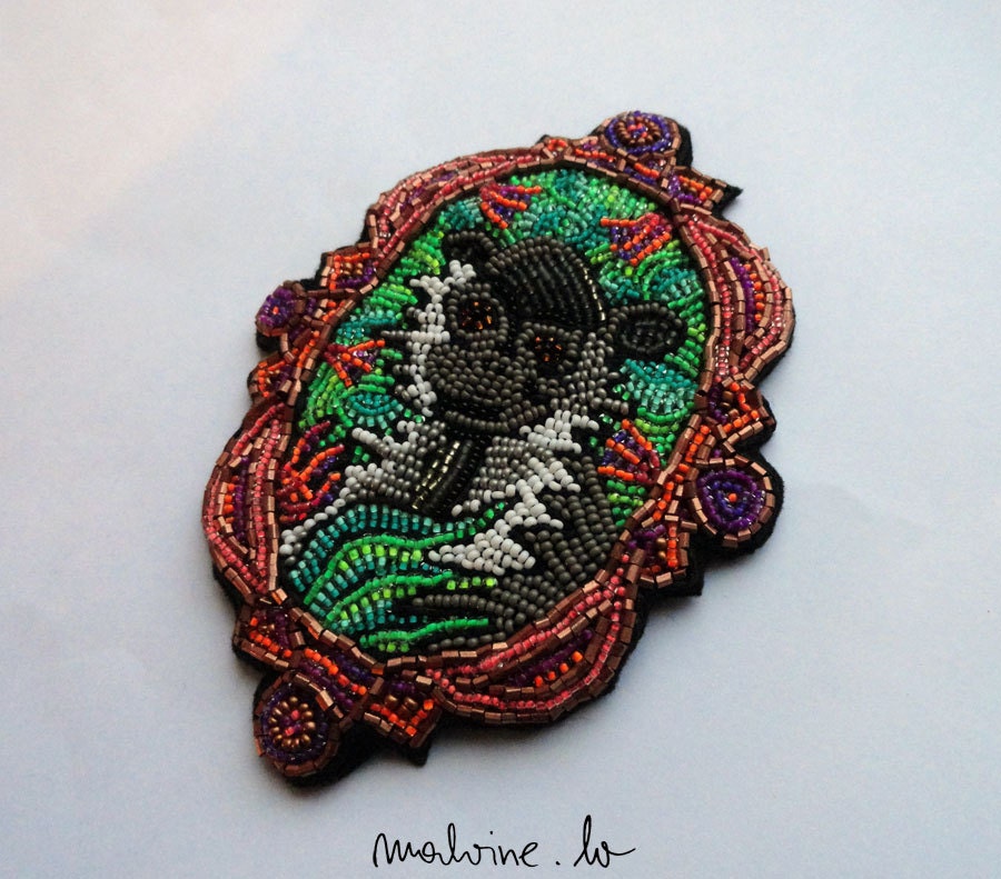 Colorful beaded mega brooch "The Monkey Business" - READY TO SHIP