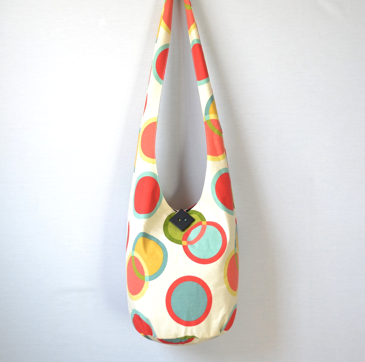 Geometric Circles Hobo Bag, Sling Bag, Large, Modern, Blue, Green, Red, Hippie Purse, Crossbody Bag