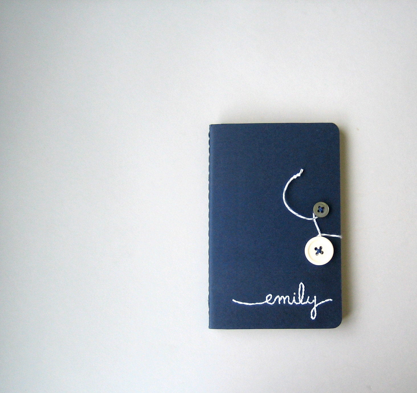 pocket size embroidered Name Journal - made to order. white embroidery on navy moleskine journal, with