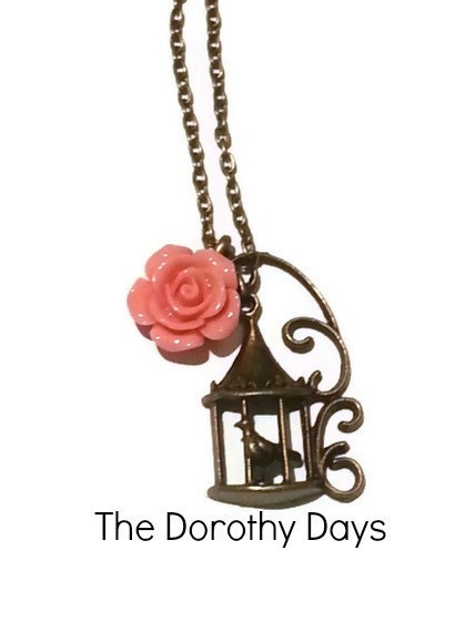 Bird cage rose necklace vintage style rockabilly retro style vintage bird etsy uk