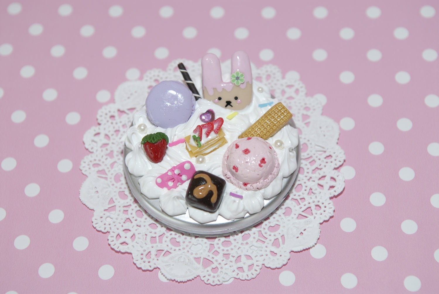 Compact Mirror - Deco Den-Kawaii- Polymer Clay- Polymer Clay Food- Miniature Food