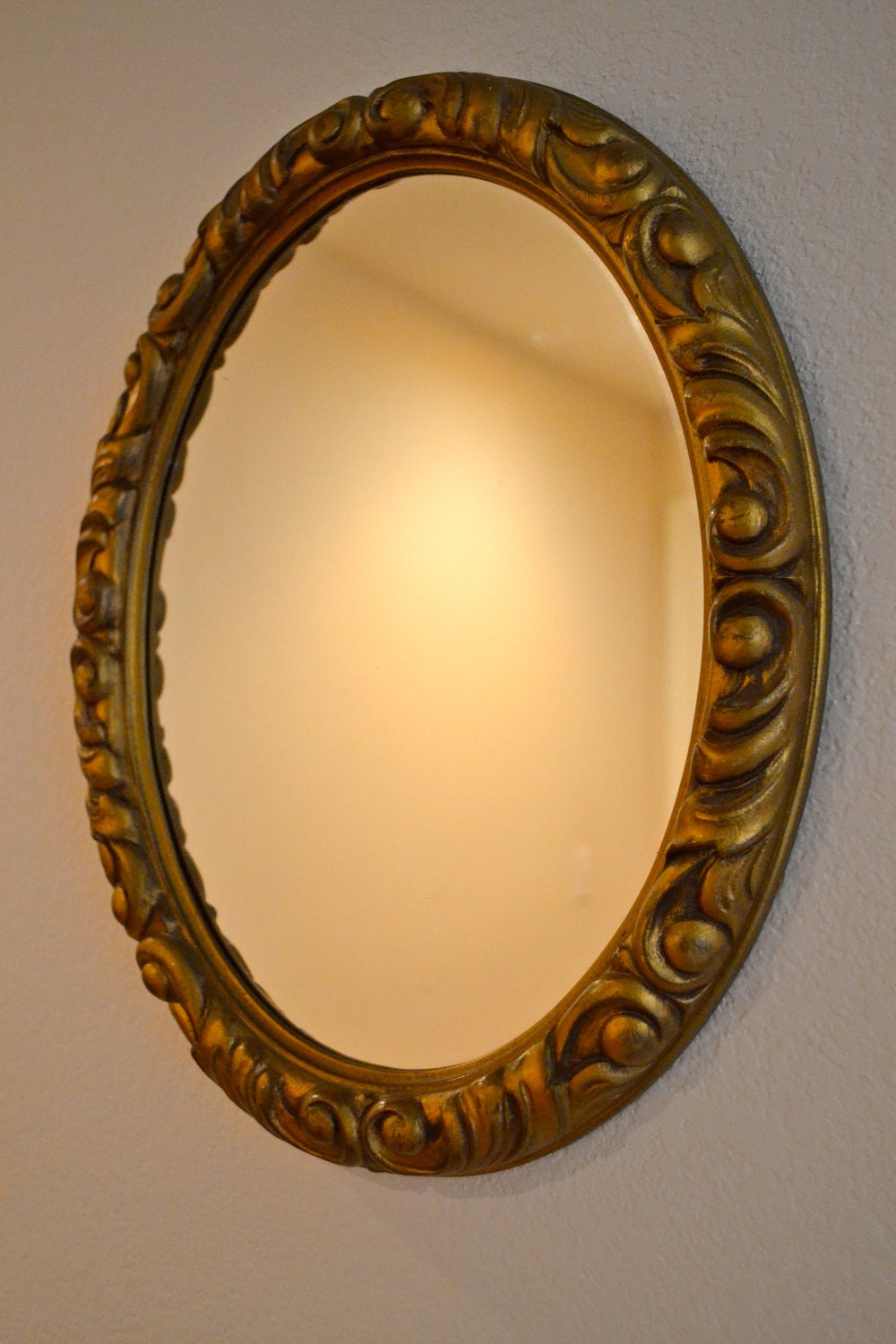 Vintage Oval Mirror, Shabby Chic, Art Nouveau, Gold Resin, Ornate, Home Decor, Wall Hanging