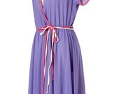 70s Vintage Dress Purple Short Sleeve V Neck Medium Large