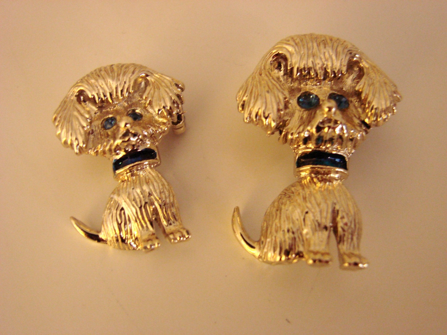 Pair Vintage Gerrys Poodle Brooches (Blue Rhinestones)