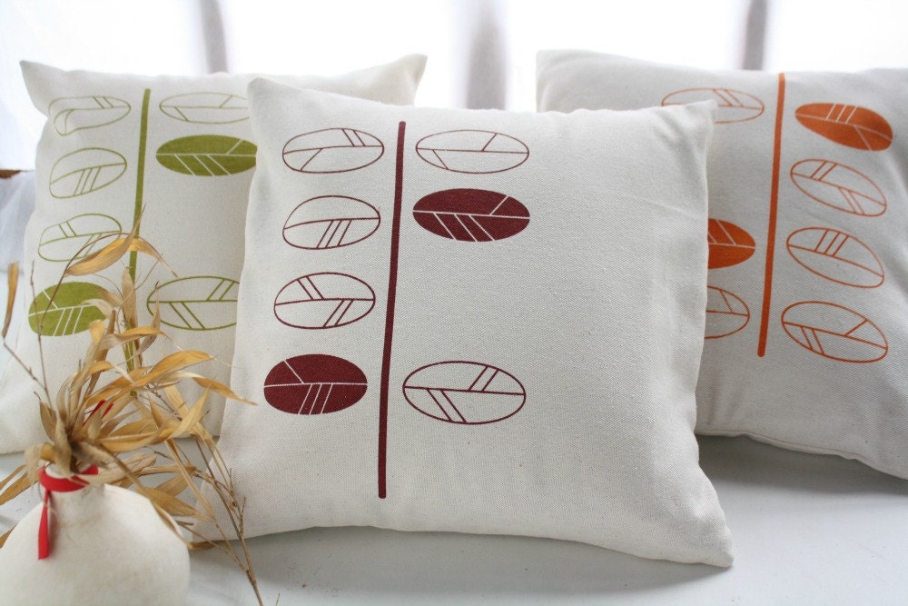 Decorative Pillow Covers with hand printed leaves - 20"x20"