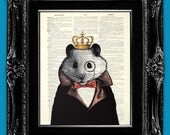 GEEKERY ART GEEK Animal Wall Art Animal Lover Gifts, Rat Mouse Painting Housewares Humor Art Upcycled Art Print Book Art, Monocle Mouse King