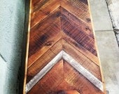 Reclaimed Barn wood Chevron arrow herringbone COFFEE, dining, entry way foyer loft console table.  Modern 14" hairpin steel legs.