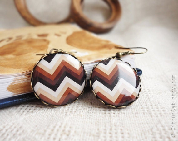 Brown ombre chevron earrings