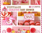 Vintage Pink Carnival Circus Baby Shower Package Personalized FULL Collection Set - PRINTABLE DIY - BS801CA2x Il_170x135