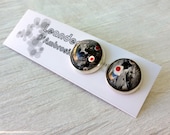 Large Stud Post Earrings - Resin and Sterling Silver Stud Earrings - Hand Painted Earrings - Aysmmetrical Earrings - Contemporary Jewellery