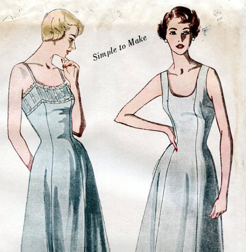 Vintage 1950s Sewing Pattern Simplicity 3352 - LIke New Uncut - Misses Slip or Nightgown or Dress - Size 16 Bust 34 - New Old Stock