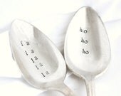 Christmas coffee spoons, Fa la la la la, Ho Ho Ho. Made to order stamped silver cocoa spoons for your holiday table decor or hostess gift