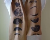 Dark Side of the Moon Brown Bunt Umber Sandwashed Hand Screenprinted  Silk Scarf  OOAK