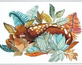Fawn Deer Painting - Watercolor Art - Botanical Garden - Archival Print - 8x10 Oh Deer