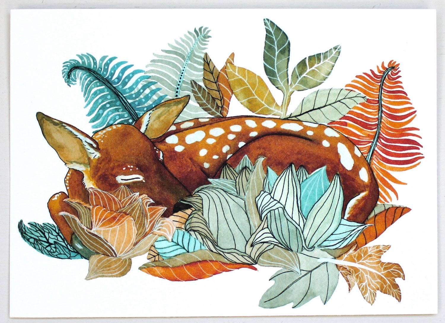 Fawn Deer Painting - Watercolor Art - Botanical Garden - Archival Print - 8x10 Oh Deer