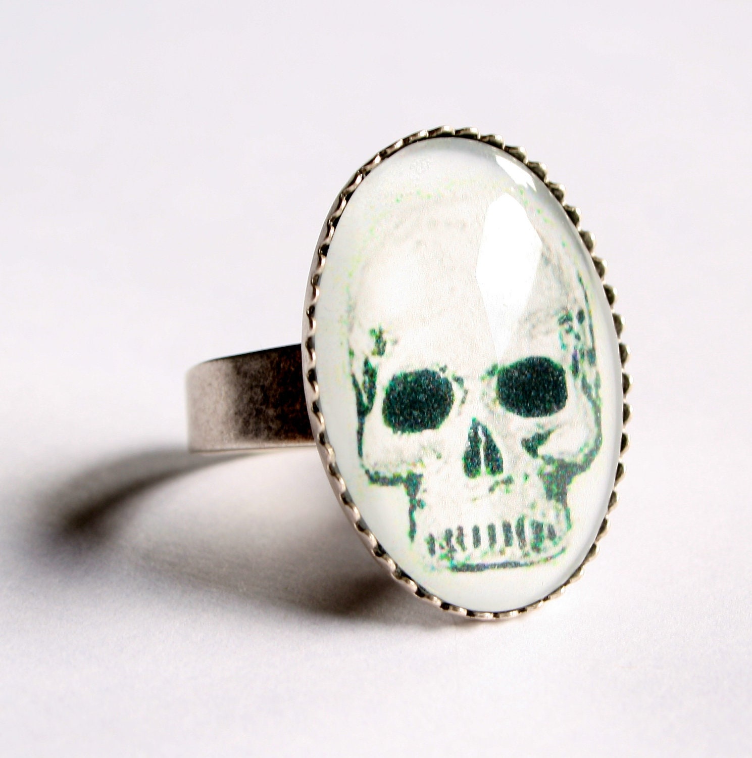 White Skull Ring Gothic Victorian Silver Adjustable