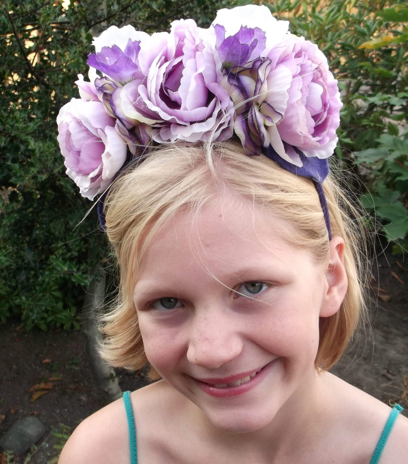 Frida Inspired Floral Crown, Purple Rose Headpiece, Flower Costume, Alice in Wonderland,  Bridal Headpiece, Flower Girl Wedding