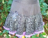 Upcycled Steampunk Clothing,  Remade Vintage Black Lace Skirt, Purple Lace Trim, Black Sequined Applique