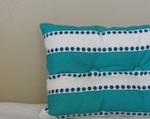 Blue and white striped throw pillow with buttons - aqua / turquoise