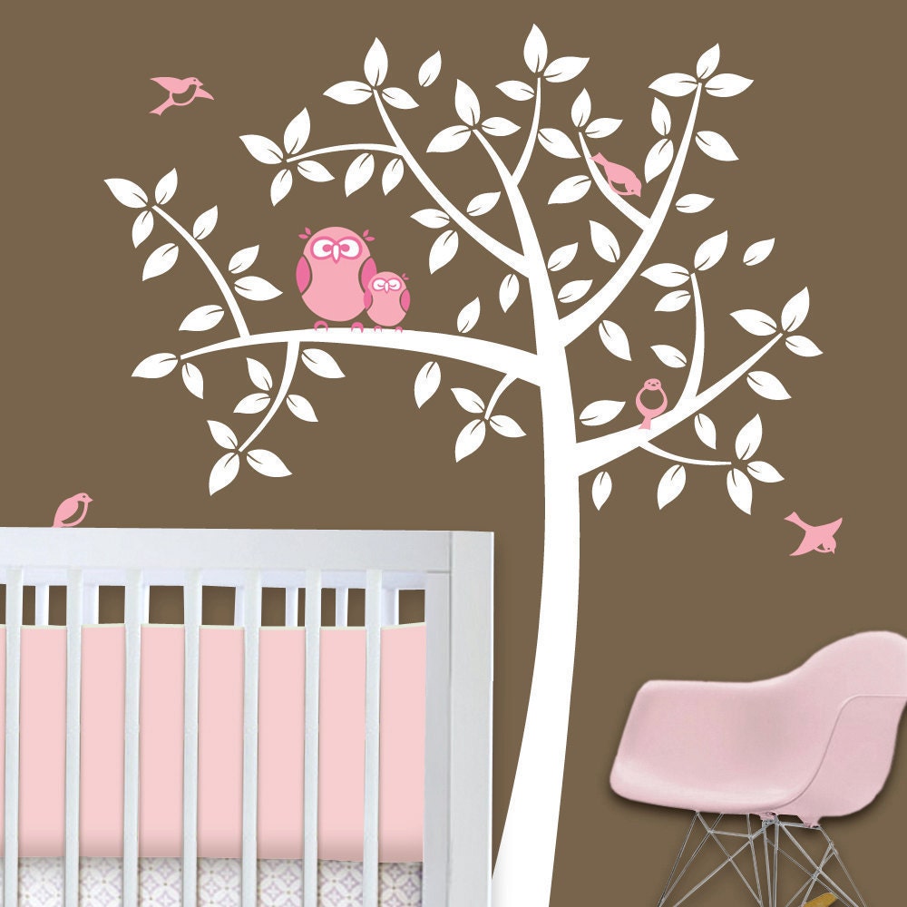 Owl Tree - Girl Baby Owl Nursery Theme - Nursery Wall Decals to match Owl Bedding