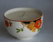Vintage Sugar Bowl Soy Candle with Orange and Blue flowers