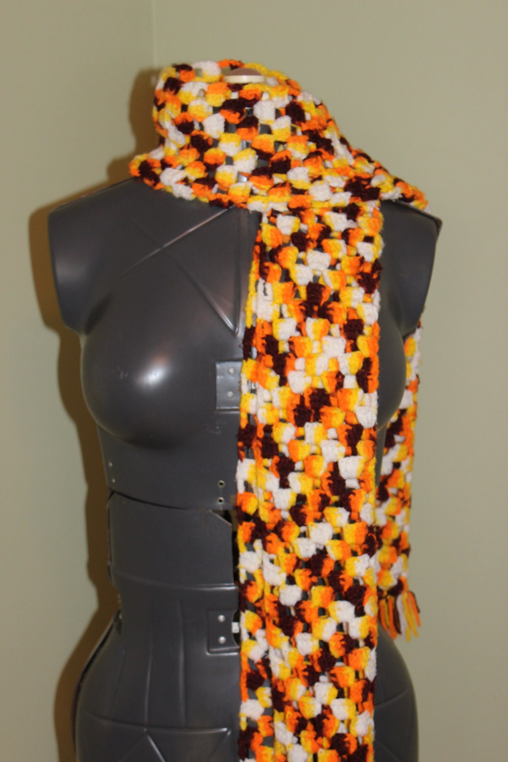 Vintage 70s Scarf - Crochet Knit Scarf - Fall Colors - Winter Scarf - Unisex Adult Scarf