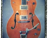 gift for guy guitar print orange  vintage gretsch 8 x 10   gift for boyfriend gift for him music decor  gift for musician music gift