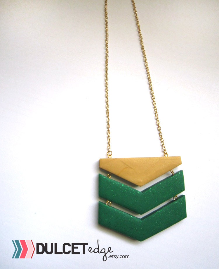 Chevron gold necklace green and gold