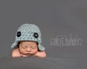 Newborn Boy Hat, Pilot Hat, Boy Photo Prop, Boy Beanie in Greyish Blue, Aviator Beanie.