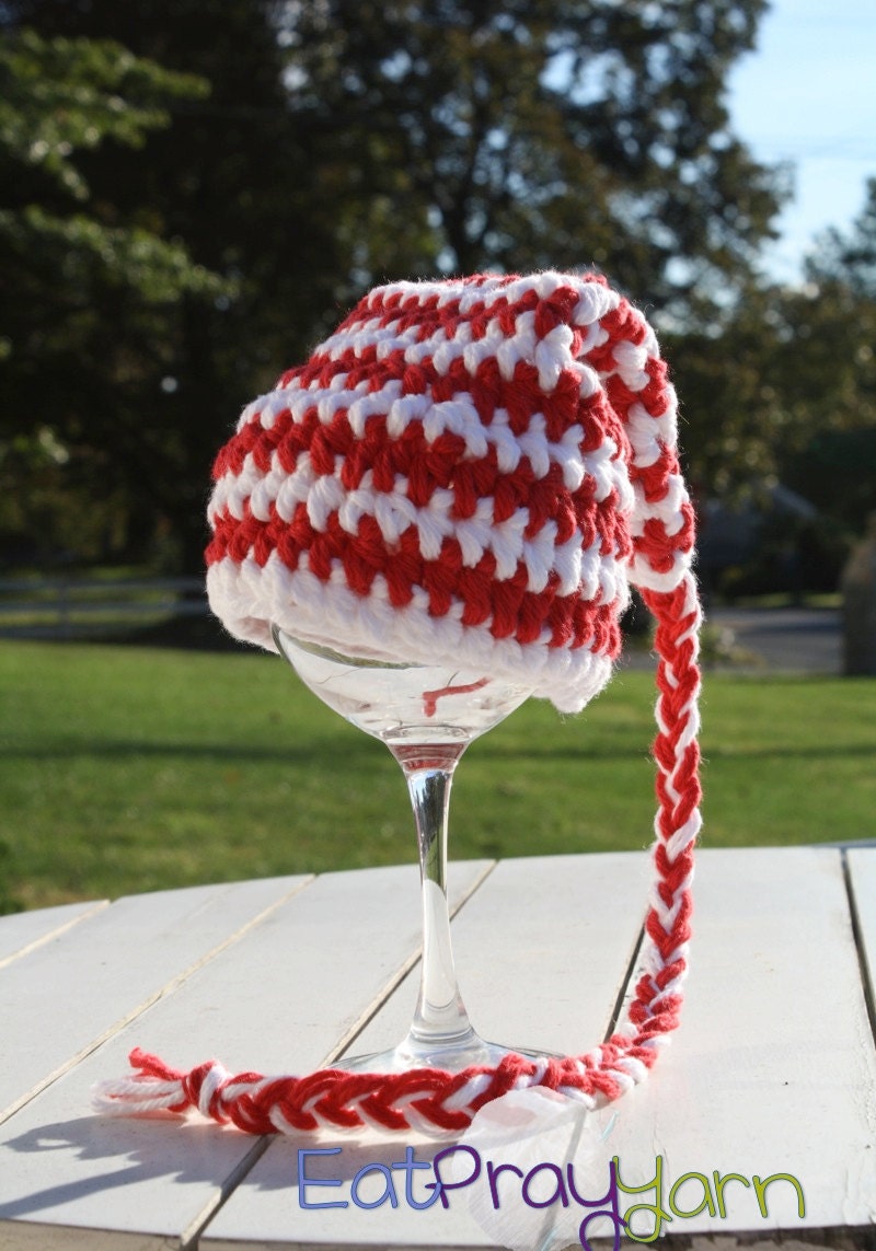 Holiday red & white striped elf hat - Newborn (0-3 Months) Ready to Ship