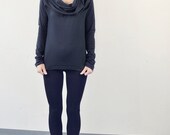 fashion, longsleeve, jersey shirt, cowl neckline, dark blue, marine