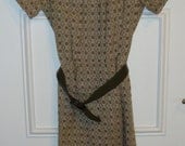 Vintage Army Green and Cream Dress - Size Small