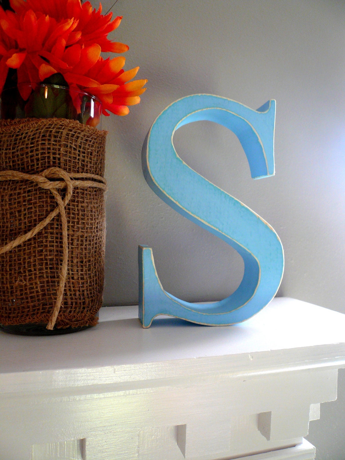 Wood Letters - Free Standing Distressed Wooden Letters - Alphabet Decor Letter S